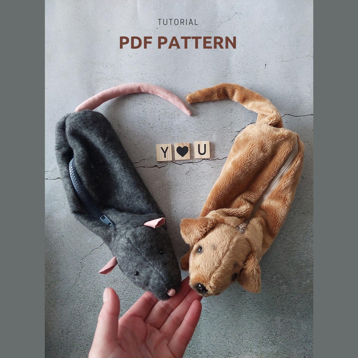 2 in 1 PDF sewing pattern pencil case Rat, school supplies, diy mouse gift, tutorial, cozy stile desktop, kawaii stuff, Dachshund love gift